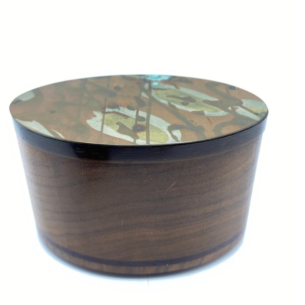 Lee Barnes Naomi Peck Inlaid lid Wood Box Vintage signed MCM swing Lid‎ LB Peck